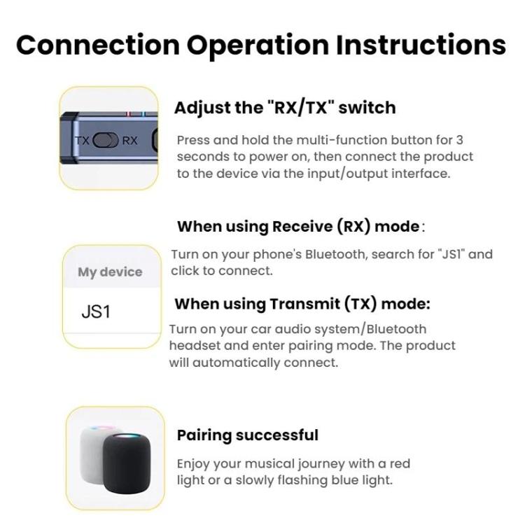 Trasmettitore/ricevitore audio Bluetooth 5.4 AUX per auto, JS1
