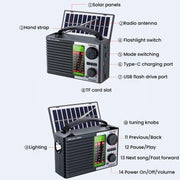 JOC TG-099BT-S Radio solare a banda intera con torcia, radio portatile Bluetooth, JOC TG-099BT-S
