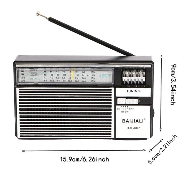Radio portatile multibanda BAIJIALI BJL-667 FM AM SW con manopola indipendente, BAIJIALI BJL-667