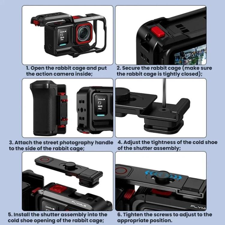 Accessori di espansione per gabbia per fotocamera Insta360 Ace Pro / 2 Flymile, Universal Holder, Set Plastic Version