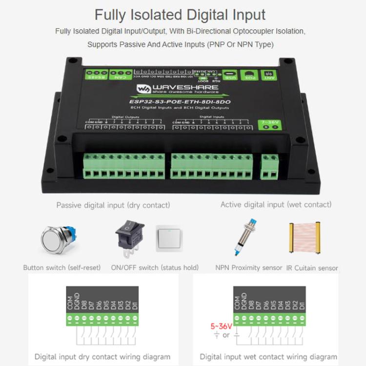 Scheda controllo 8 canali digitale ESP32-S3 POE ETH