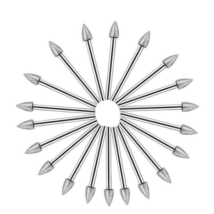 Testina di levigatura diamantata a punta 120 mesh, asta di levigatura fine diamantata, testine di levigatura per incisione su giada, 20pcs Pointed