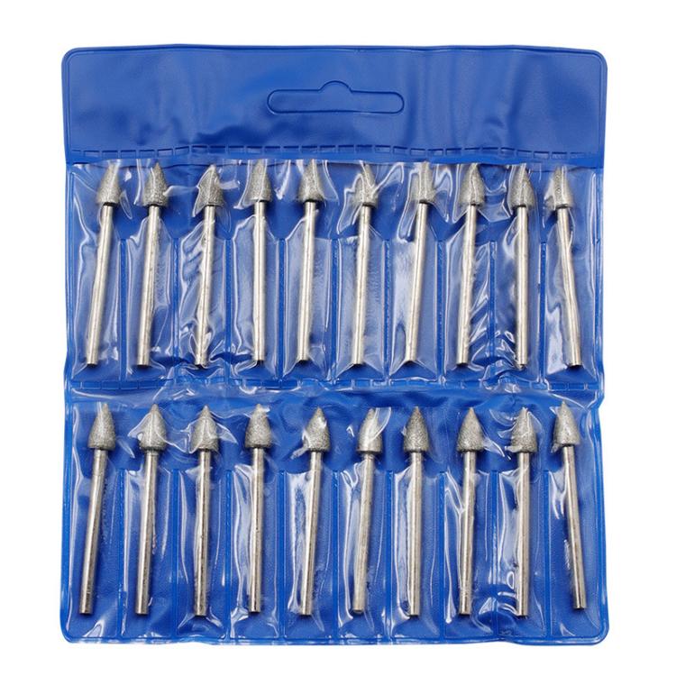 Testina di levigatura diamantata a punta 120 mesh, asta di levigatura fine diamantata, testine di levigatura per incisione su giada, 20pcs Pointed