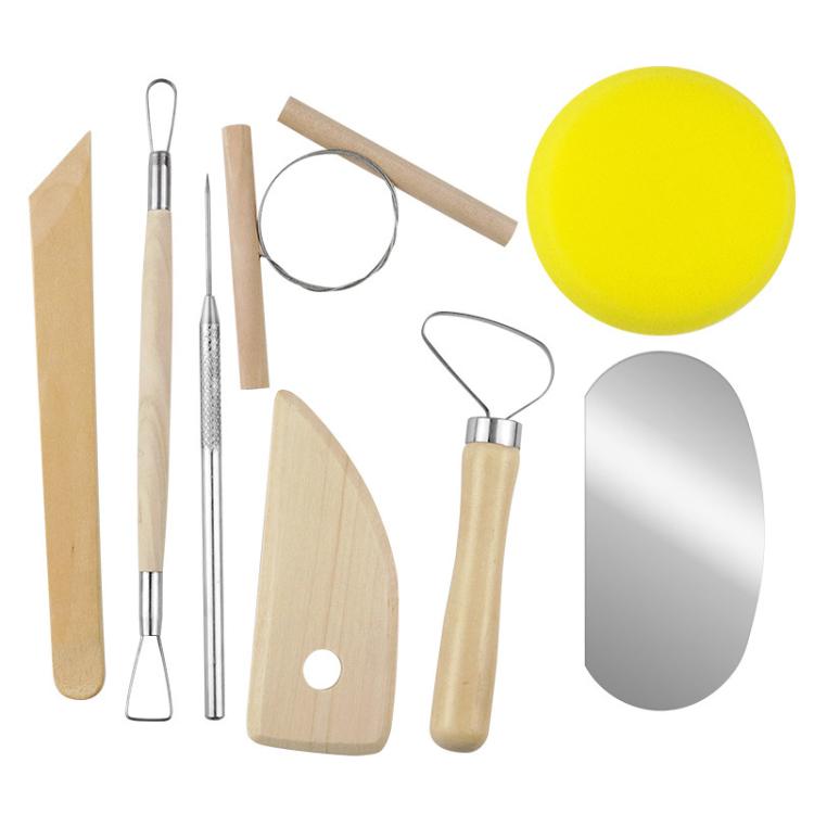 Set di 8 utensili in legno per intagliare l'argilla e la ceramica, set di utensili fai da te per la lavorazione dell'argilla, Original Wooden Color