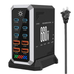 Caricabatterie da tavolo ad alta potenza da 660 W con 6 porte Type-C e 4 porte USB, in nitruro di gallio., US Plug, UK Plug, EU Plug, AU Plug