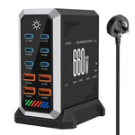 Caricabatterie da tavolo ad alta potenza da 660 W con 6 porte Type-C e 4 porte USB, in nitruro di gallio., US Plug, UK Plug, EU Plug, AU Plug