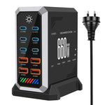 Caricabatterie da tavolo ad alta potenza da 660 W con 6 porte Type-C e 4 porte USB, in nitruro di gallio., US Plug, UK Plug, EU Plug, AU Plug