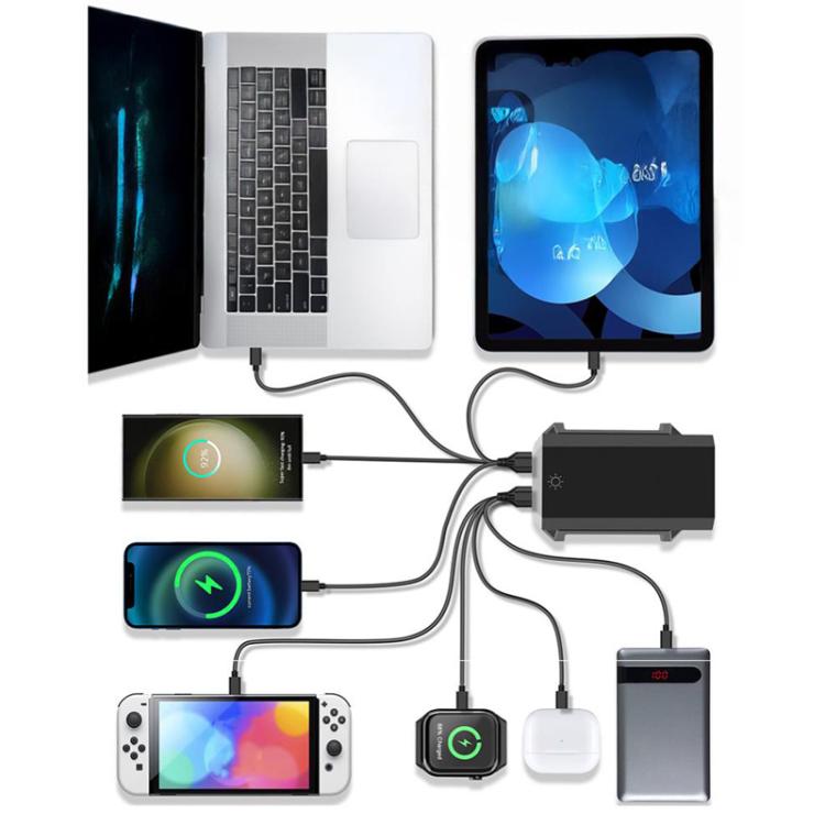 Caricabatterie da tavolo ad alta potenza da 660 W con 6 porte Type-C e 4 porte USB, in nitruro di gallio., US Plug, UK Plug, EU Plug, AU Plug