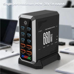 Caricabatterie da tavolo ad alta potenza da 660 W con 6 porte Type-C e 4 porte USB, in nitruro di gallio., US Plug, UK Plug, EU Plug, AU Plug