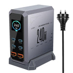 Caricabatterie da 240 W con display dinamico e finitura in nitruro di gallio, dotato di 4 porte Type-C e 2 porte USB., AU Plug, US Plug, EU Plug, UK Plug