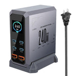 Caricabatterie da 240 W con display dinamico e finitura in nitruro di gallio, dotato di 4 porte Type-C e 2 porte USB., AU Plug, US Plug, EU Plug, UK Plug