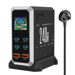 Caricabatterie da 240 W con display dinamico e finitura in nitruro di gallio, dotato di 4 porte Type-C e 2 porte USB., AU Plug, US Plug, EU Plug, UK Plug