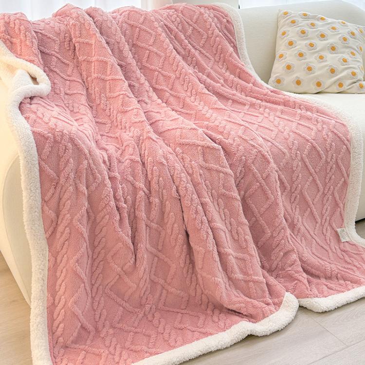 Coperta invernale spessa in taffetà e pile color corallo