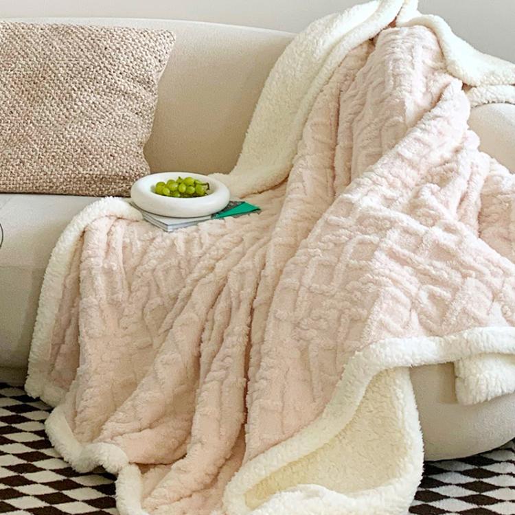 Coperta invernale spessa in taffetà e pile color corallo