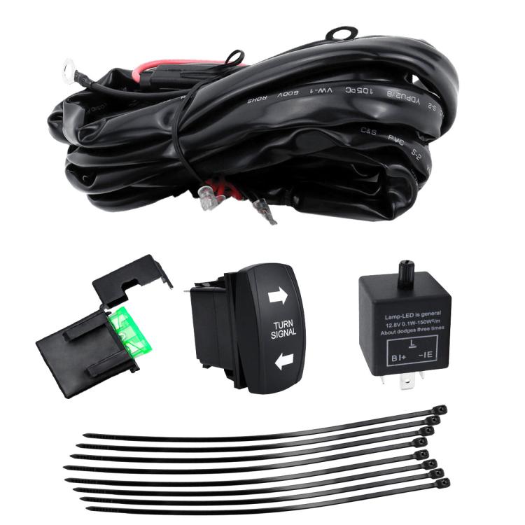 Kit di cablaggio per interruttore indicatori di direzione UTV con relè automobilistico impermeabile da 12 V, Headlight Model With Rock Light Wiring Harness, Bar Light Model With Flagpole Light Wiring Harness                                             ...