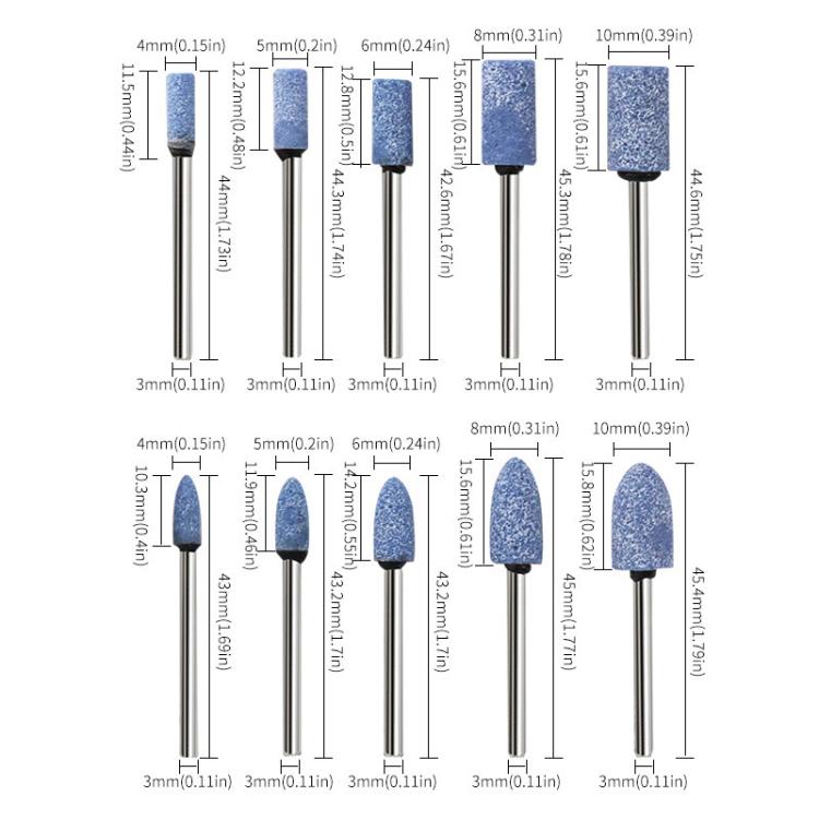 Set da 10 pezzi di testine abrasive con gambo da 3 mm in selce per levigatura e lucidatura., 10pcs /Set Pink, 10pcs /Set Blue