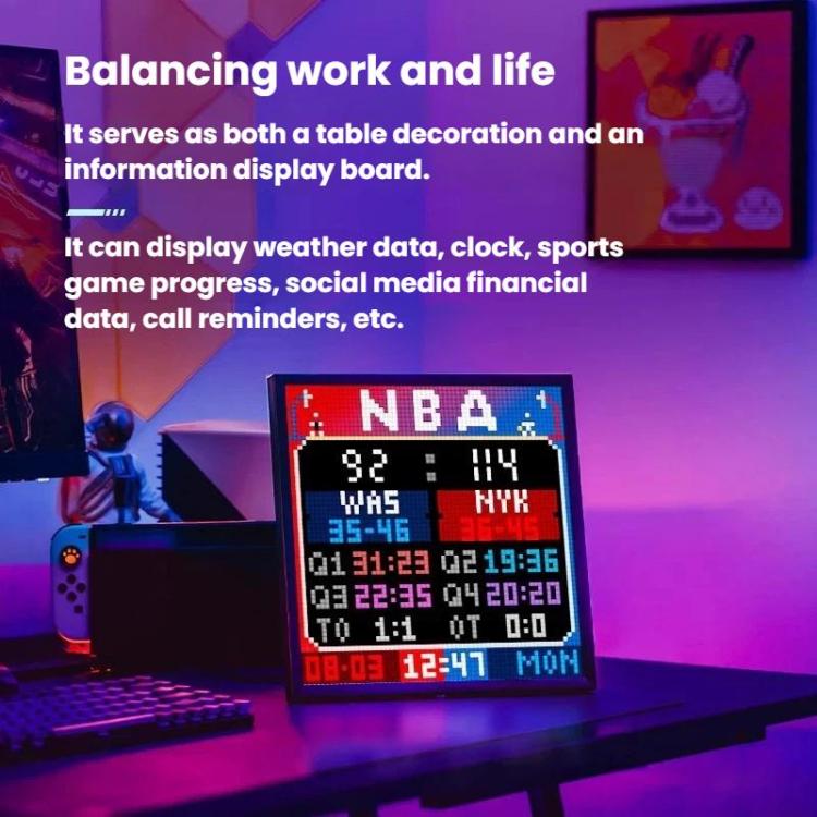 Sveglia con cornice portafoto fai-da-te e cicalino, con schermo dinamico Smart Pixel., Divoom 16 x 16, Divoom 64 x 64