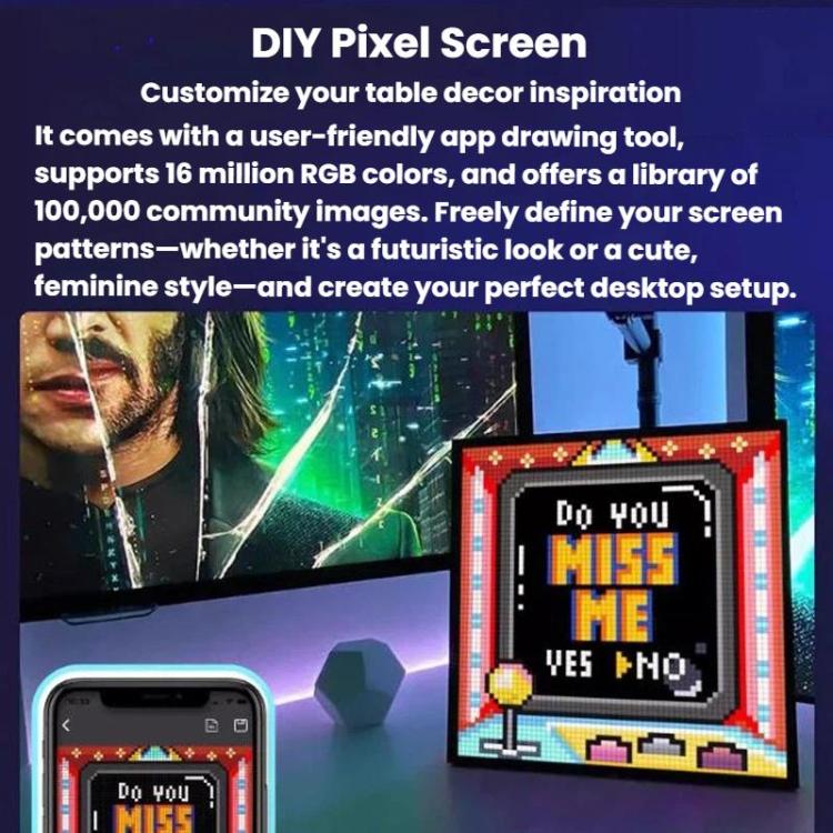 Sveglia con cornice portafoto fai-da-te e cicalino, con schermo dinamico Smart Pixel., Divoom 16 x 16, Divoom 64 x 64