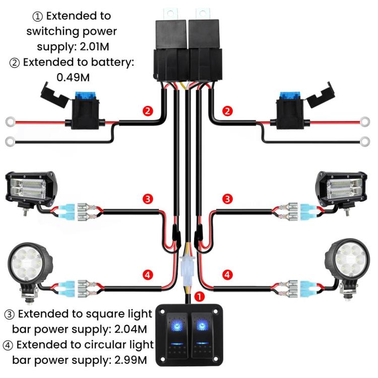 Kit di cablaggio per striscia LED con interruttore di alimentazione a 12V e fusibile, 2-key, 3-key, 4-key, 5-key