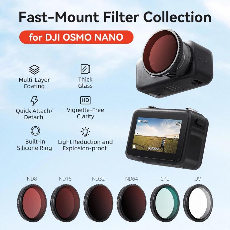 Filtro a innesto rapido amagin per DJI Osmo Nano, UV, CPL, ND8+ND16+ND32+ND64, ND8+ND16+ND32+CPL