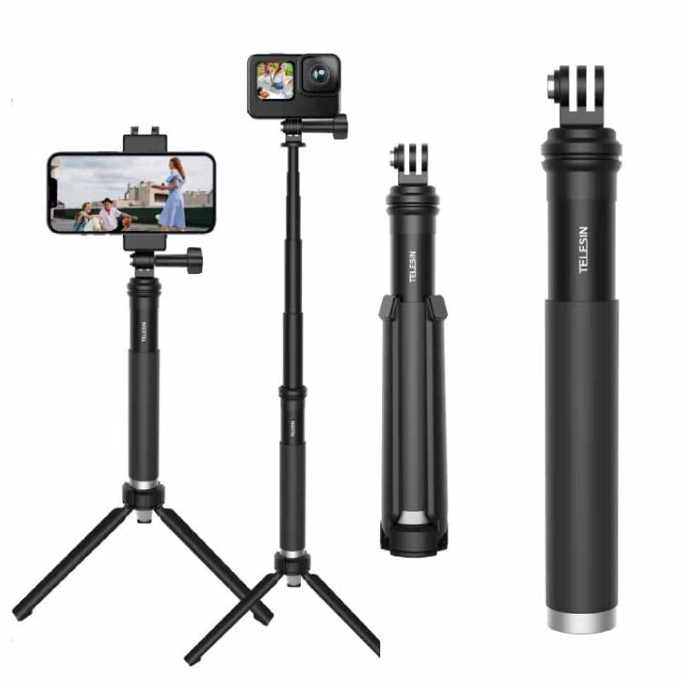 Telesin - Asta per selfie da 0,9 m, monopiede e treppiede compatibile con action camera e smartphone., Aluminum Alloy Tripod, Plastic Tripod