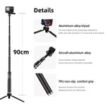 Telesin - Asta per selfie da 0,9 m, monopiede e treppiede compatibile con action camera e smartphone., Aluminum Alloy Tripod, Plastic Tripod
