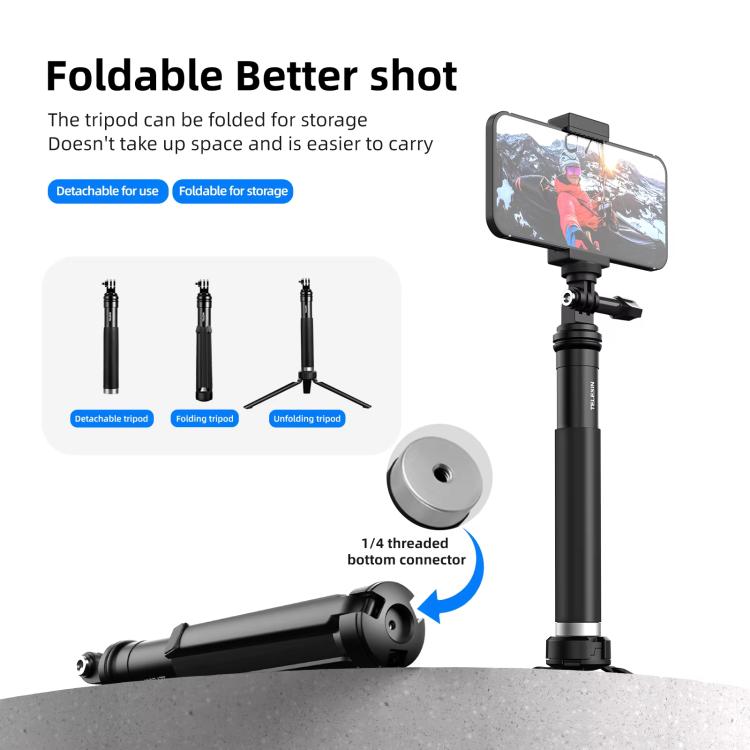 Telesin - Asta per selfie da 0,9 m, monopiede e treppiede compatibile con action camera e smartphone., Aluminum Alloy Tripod, Plastic Tripod