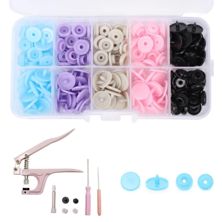 Chiusura a scatto senza cuciture, bottoni a pressione in plastica con scatola portaoggetti e strumento di installazione., 50pcs /Sets Mixed Colors, 120pcs /Sets Mixed Colors