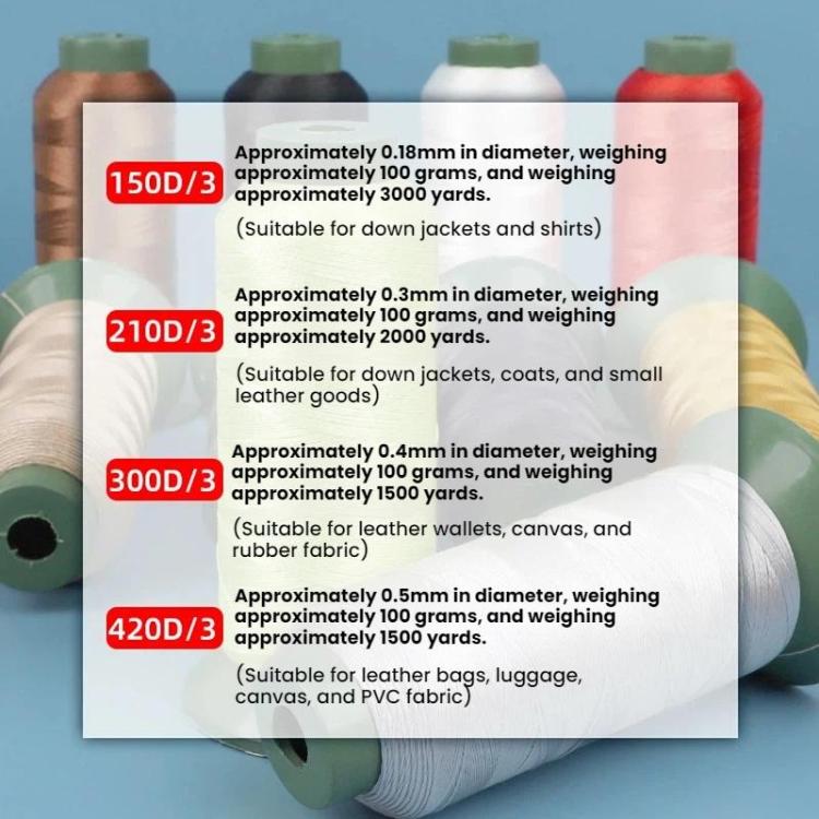 Filo da cucito in nylon resistente per uso domestico, 150D3 White, 150D3 Black, 210D3 White, 210D3 Black, 300D3 White, 300D3 Black, 420D3 White, 420D3 Black, 210D3 Navy, 210D3 Pink, 210D3 Red, 210D3 Gray, 420D3 Navy, 420D3 Yellow, 420D3 Gray