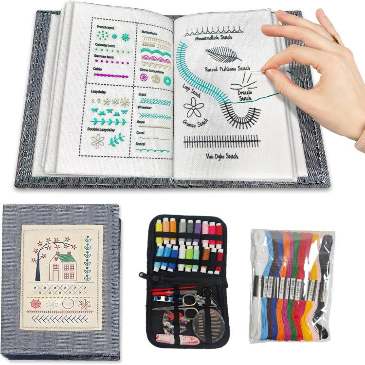 Libro di punti ricamo fai-da-te con 10 pagine per appassionati di cucito a mano e lavori artigianali con la biancheria., Only Book, Needle and Thread Combo, Sewing Kit