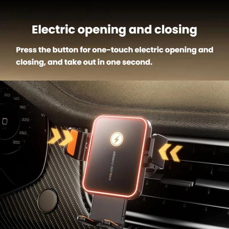 SD15 Supporto elettrico da 15 W per bocchetta dell'aria dell'auto con bloccaggio automatico, collegamento a 3 assi, caricabatterie wireless per telefono con luce ambientale, SD15