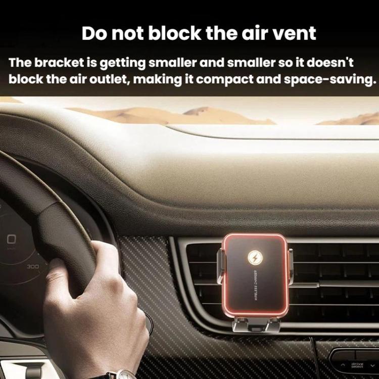 SD15 Supporto elettrico da 15 W per bocchetta dell'aria dell'auto con bloccaggio automatico, collegamento a 3 assi, caricabatterie wireless per telefono con luce ambientale, SD15