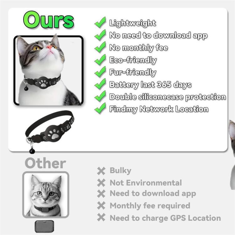 Collare di localizzazione per gatti con localizzatore GPS S10, Compatible with Apple Find My, Compatible with Google Find My, Dual System for iOS & Android