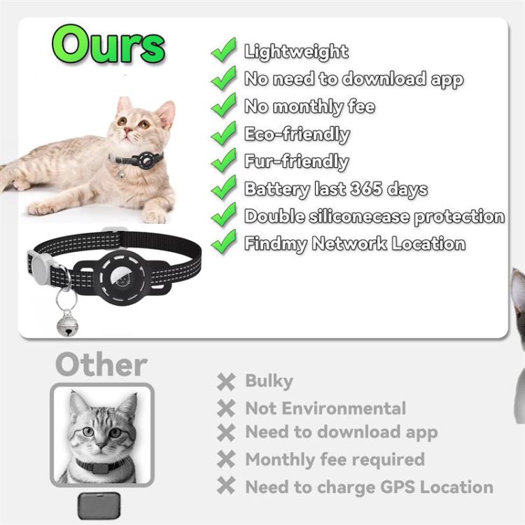 Collare di localizzazione per gatti con localizzatore GPS S10, Compatible with Apple Find My, Compatible with Google Find My, Dual System for iOS & Android