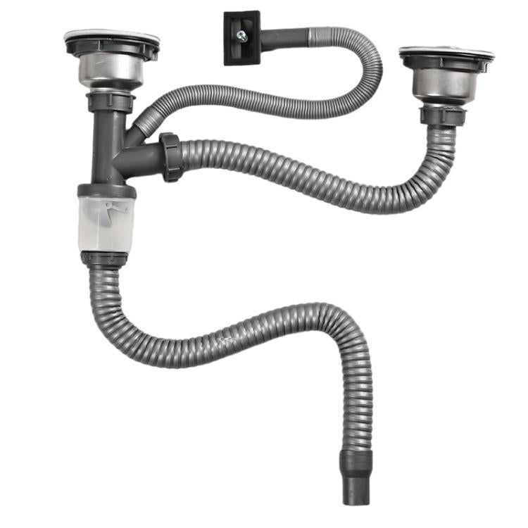 Set di raccordi per tubo di scarico antiodore per lavabo da cucina in acciaio inox, Double Slot 0.6m Tailpipe, Double Slot S-bend, Double Slot 1m Tailpipe
