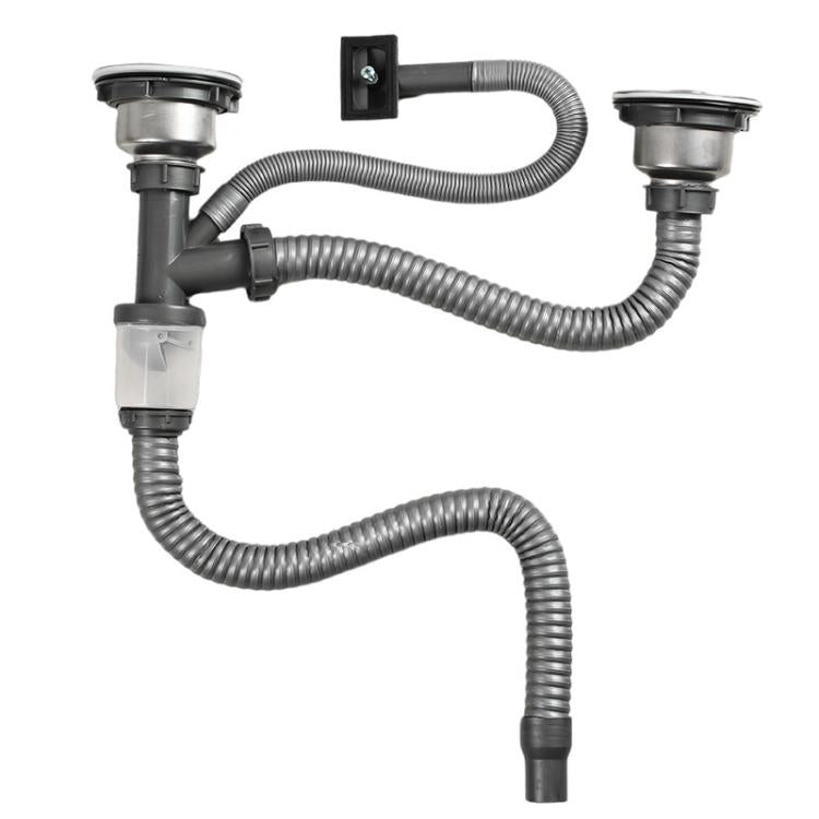 Set di raccordi per tubo di scarico antiodore per lavabo da cucina in acciaio inox, Double Slot 0.6m Tailpipe, Double Slot S-bend, Double Slot 1m Tailpipe