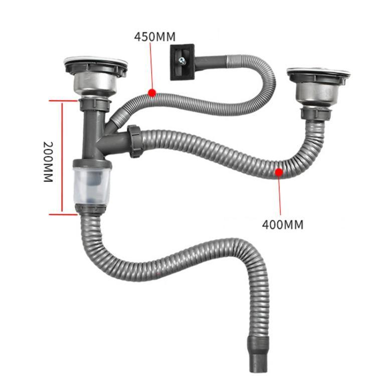 Set di raccordi per tubo di scarico antiodore per lavabo da cucina in acciaio inox, Double Slot 0.6m Tailpipe, Double Slot S-bend, Double Slot 1m Tailpipe