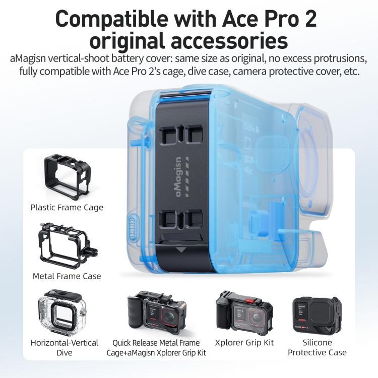 Per Insta360 Ace Pro 2 aMaginsn Coperchio batteria per scatto verticale con sgancio rapido magnetico e resistente agli schizzi