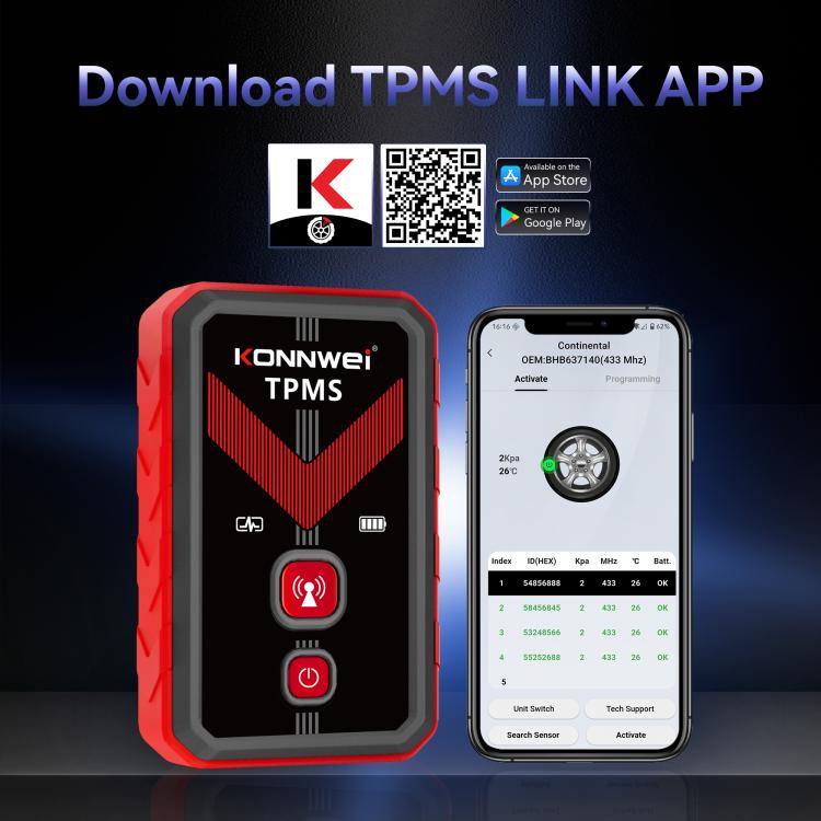 KONNWEI Tire Pressure Monitoring System Connector Supports Bluetooth Version 5.2, TK100