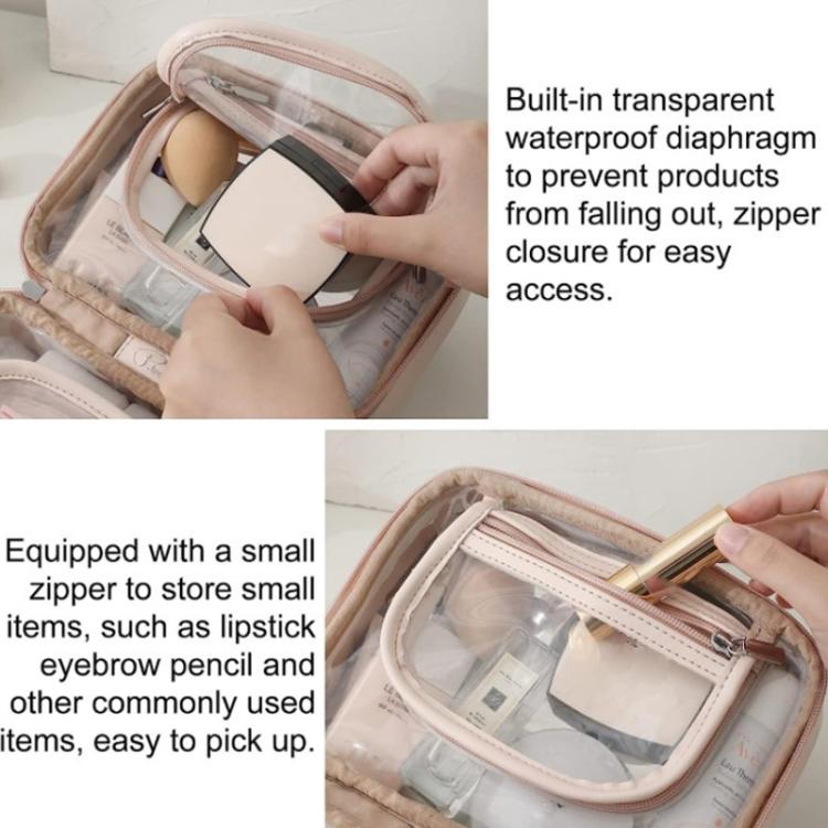 APJ083 Borsa da viaggio trasparente e impermeabile per trucchi, portatile, di grande capacità, organizer per articoli da toilette.
