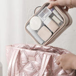 APJ083 Borsa da viaggio trasparente e impermeabile per trucchi, portatile, di grande capacità, organizer per articoli da toilette.