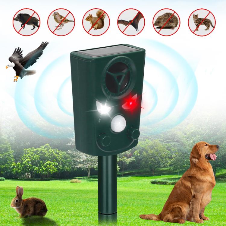 Dispositivo repellente per animali da esterno a ultrasuoni, alimentato a energia solare e con modulazione di frequenza a cinque livelli., 711