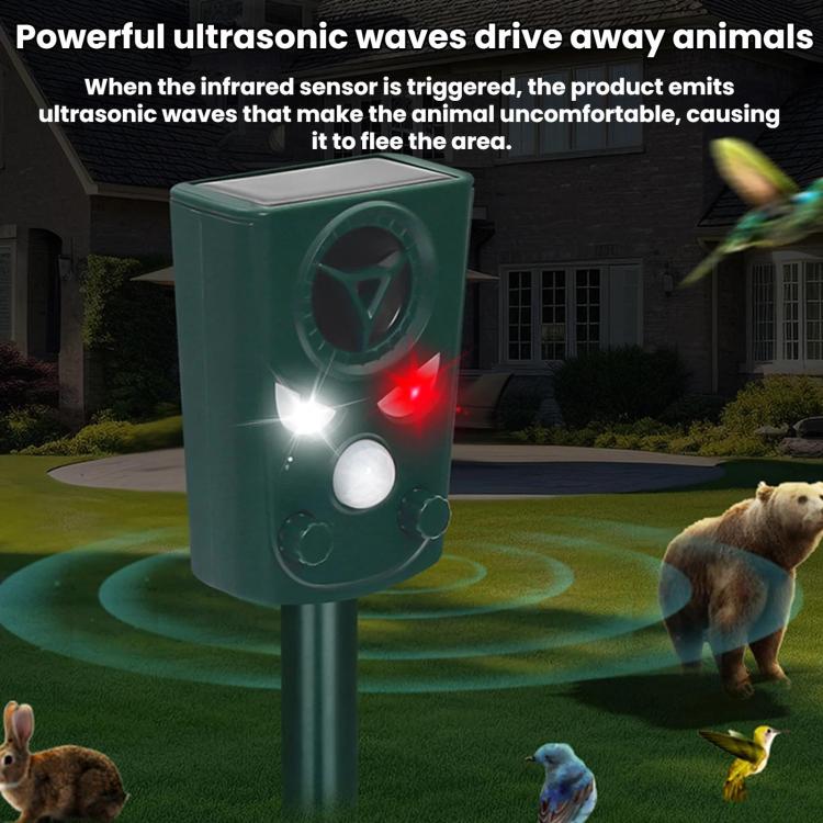 Dispositivo repellente per animali da esterno a ultrasuoni, alimentato a energia solare e con modulazione di frequenza a cinque livelli., 711