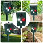 Dispositivo repellente per animali da esterno a ultrasuoni, alimentato a energia solare e con modulazione di frequenza a cinque livelli., 711