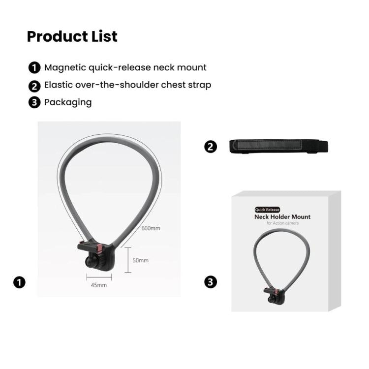 Supporto magnetico a sgancio rapido per collo per DJI Osmo 360 / Action 5 Pro / 4 / 3 con testa a sfera girevole a 360 gradi e cinghia pettorale, Neck Mount