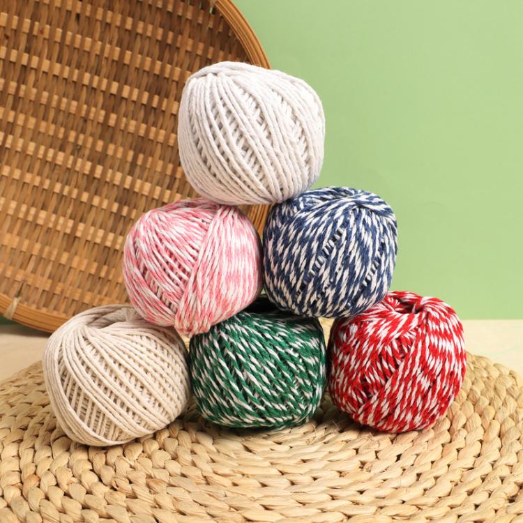 5 pezzi 70 m Corda per imballaggio alimentare fai da te Filo di cotone, Beige, Blue White, Red White, Pink White, White Green, White
