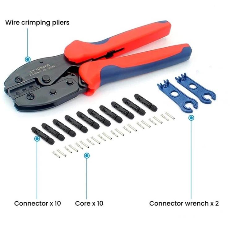 Kit di attrezzi MC4 PV: pinze a crimpare, chiave inglese, connettore PV, borsa porta attrezzi., 24 in 1