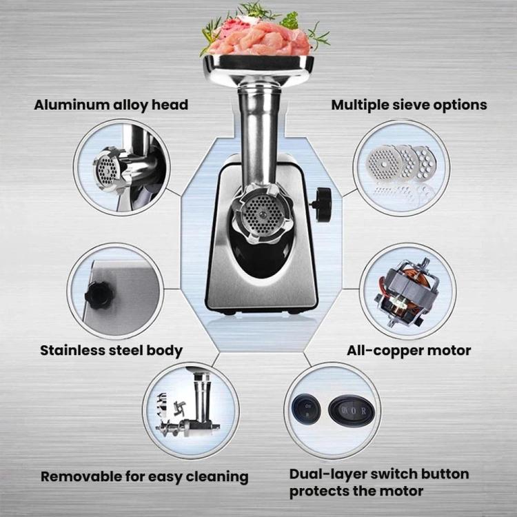 Tritacarne elettrico in acciaio inox da 400 W con insaccatrice, EU Plug, US Plug, UK Plug