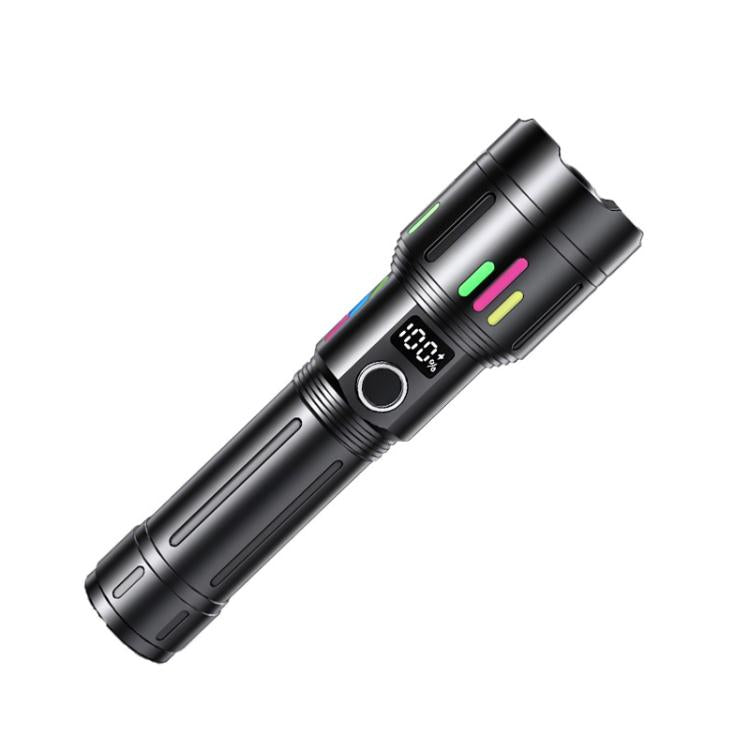 Torcia ricaricabile zoomabile ad alta potenza, portatile, in lega di alluminio, con luce intensa.