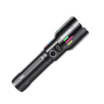 Torcia ricaricabile zoomabile ad alta potenza, portatile, in lega di alluminio, con luce intensa.